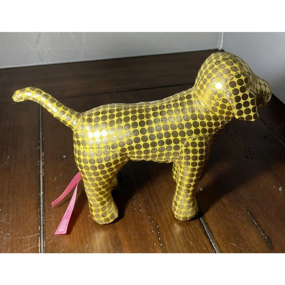 Victoria's Secret PINK Plush Stuffed Toy Dog Gold Metallic Circle Dots HOPE 6” - Picture 3 of 6